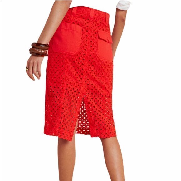 Anthropologie Red Tanya Eyelet Ted Midi Skirt New With Tag Size 2 - Picture 3 of 4